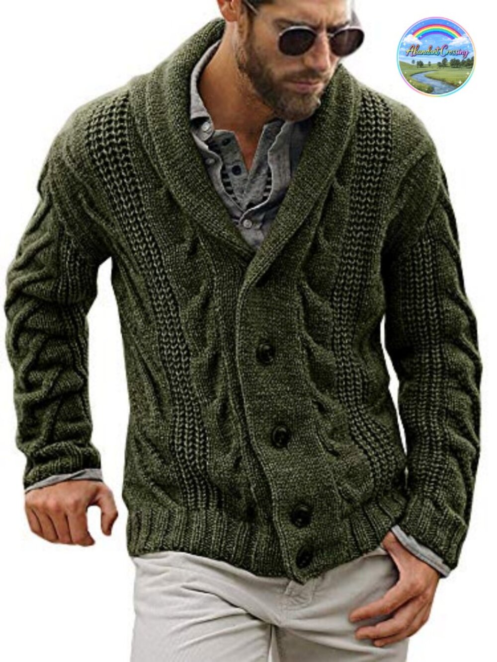 Mens Shawl Collar Cardigan Sweater Cable Knit Button Chunky Long Sleeve Winter